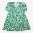 Mini Dress Green White Floral Puff Sleeve Organic 