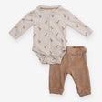 Outfit cream LS bodysuit ducks brown velour jogger