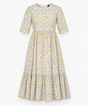 Midi Dress Cream Yellow Blue Ditsy Floral Tiered S