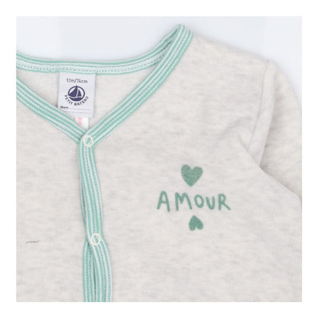 Velour Sleepsuit Grey written ''AMOUR'' in Green