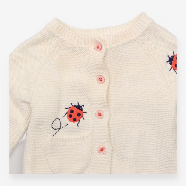 Cardigan white pink buttons ladybugs