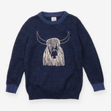 Blue knit highland cow sweater