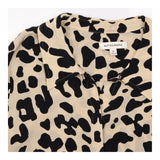 Blouse Beige Black Animal Print Long Sleeve Button