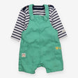Green Dungarees with Stripe Long Sleeve 