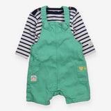 Green Dungarees with Stripe Long Sleeve 