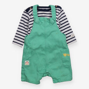 Green Dungarees with Stripe Long Sleeve 