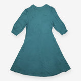 Midi Dress Teal Blue Embroidered Tie Neck Long Sle