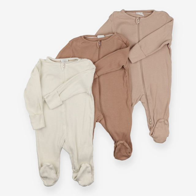 Sleepsuit brown ribbed zip 3pk