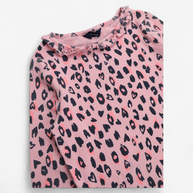 Top long sleeves leopard-print with ruffle necklin