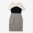 Sheath Dress Black Ivory Tweed Colour Block Belted