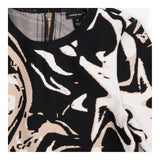 Top Black Cream Beige Marble Print Peplum