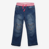 Jeans Pull on Pink and White Waistband with Heart 