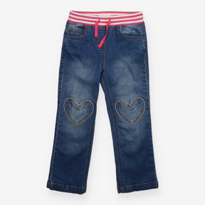Jeans Pull on Pink and White Waistband with Heart 