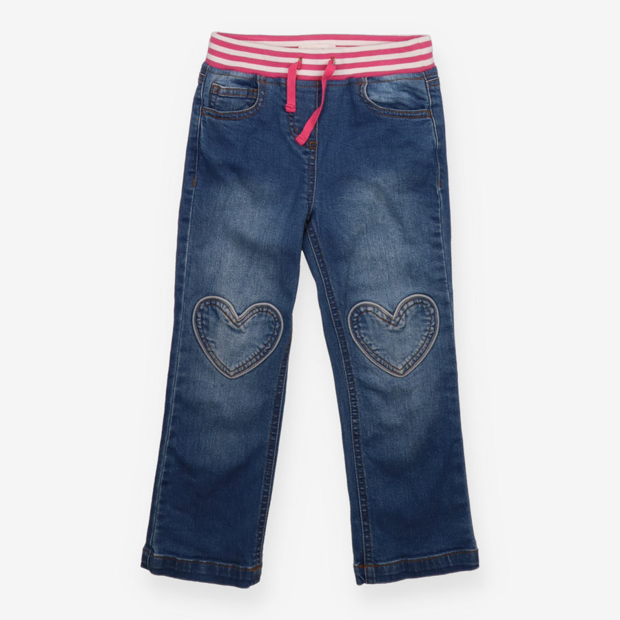 Jeans Pull on Pink and White Waistband with Heart 