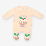 Pudding's First Christmas Cream Velour Sleepsuit
