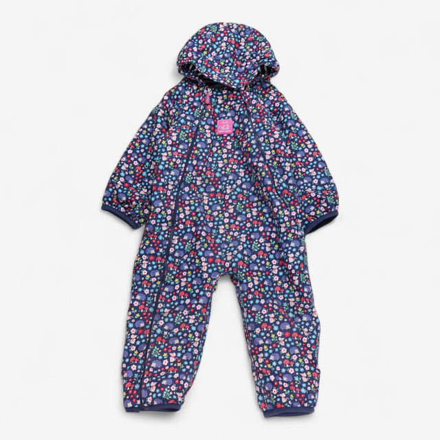 Pramsuit Navy Hedgehogs & Mice, Navy Striped Lined