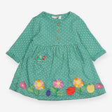Dress green white spot flowers to hem LS