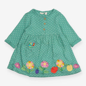 Dress green white spot flowers to hem LS