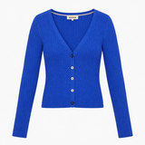 Cardigan Cobalt Blue Ribbed V Neck Button Front Cr