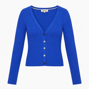 Cardigan Cobalt Blue Ribbed V Neck Button Front Cr