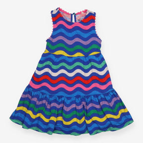 Dress jersey wavy stripes pom pom sleeves