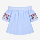 Off The Shoulder Embroidered Bardot Top Blue White