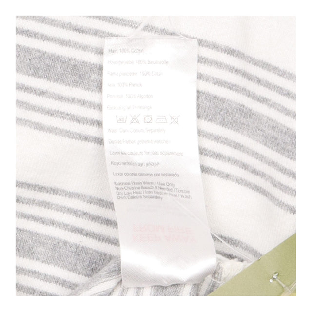 Grey White Stripe Long Sleeve Breton Boat Neck Top