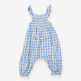 Romper Woven Blue Check with Bees