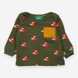 Sleeping Fox Green T-shirt with Yellow Pocket