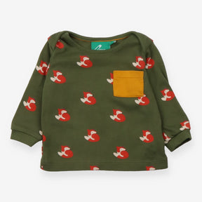 Sleeping Fox Green T-shirt with Yellow Pocket