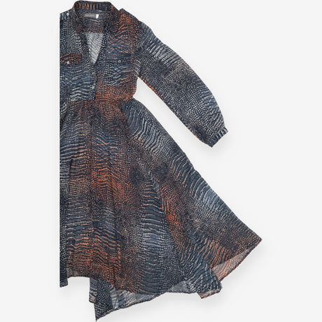Sheer Snake Print Shirt Dress Navy Rust
