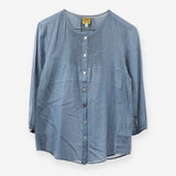 Blue Fine Pinstripe 3/4 Sleeve Button Up Blouse Co
