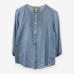 Blue Fine Pinstripe 3/4 Sleeve Button Up Blouse Co
