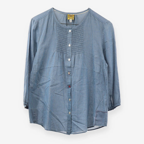 Blue Fine Pinstripe 3/4 Sleeve Button Up Blouse Co