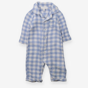 Collared Blue and White Check Woven Romper