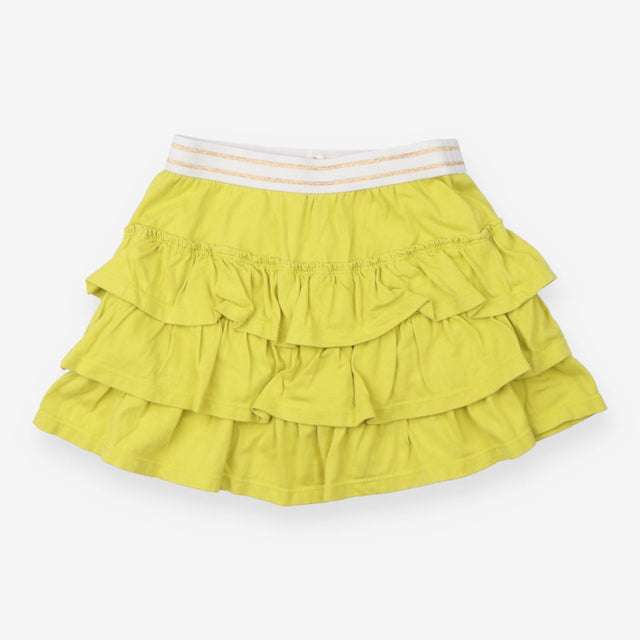 Green ruffle skort with gold stripe waistband