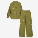 Trouser Set Co Ord Embroidered Shirt Wide Leg