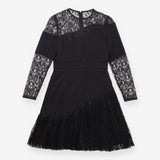 Dress Black Lace Long Sleeve Asymmetric Pleated