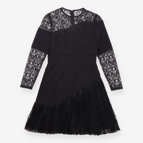 Dress Black Lace Long Sleeve Asymmetric Pleated