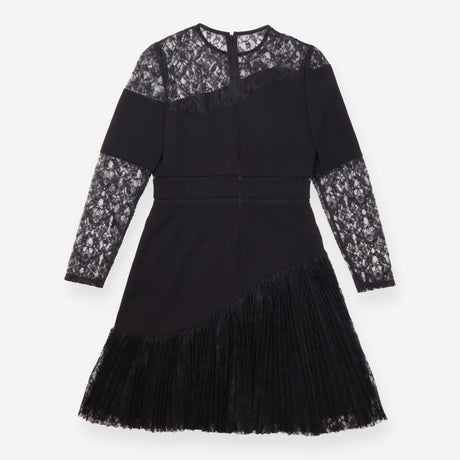 Dress Black Lace Long Sleeve Asymmetric Pleated