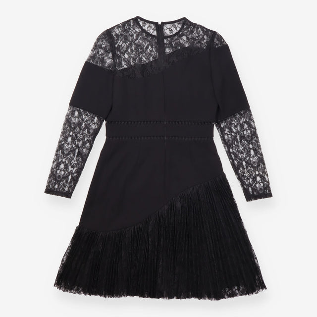 Dress Black Lace Long Sleeve Asymmetric Pleated