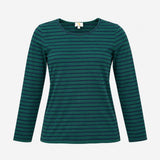 Forest Green Navy Striped Cotton Stretch Long Slee