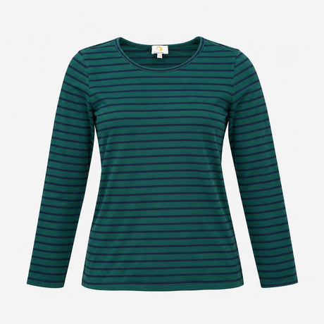 Forest Green Navy Striped Cotton Stretch Long Slee