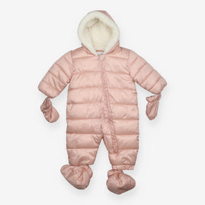 Pink fleece lined pramsuit with detachable gloves 