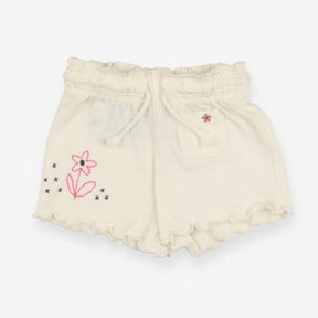 Cream jersey shorts with embroidered flower