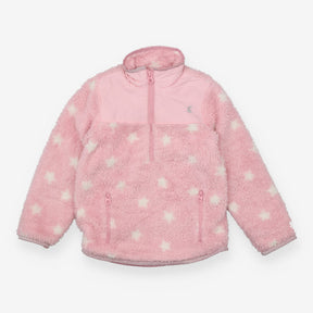 Sweater Half Zip Fluffy Pink with White Spots