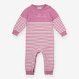 Romper pink knit striped heart wooden buttons