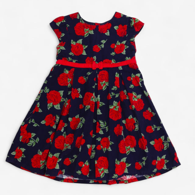 Dress short sleeves navy with roses