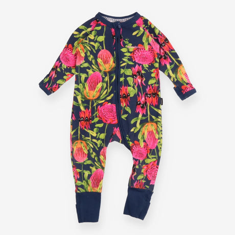 Sleepsuit navy blue large exotic flowers