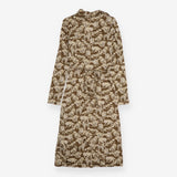 Wrap Dress Khaki Leopard Print Ruffle Long Sleeve